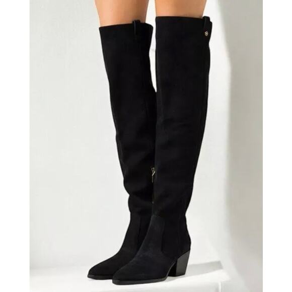 NWOB-Michael Kors Harlow Black Suede Pointed Toe Over-The-Knee Boots Size 6 - Picture 1 of 7
